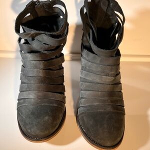 Free People Hybrid Strappy Ankle Bootie Black Suede Women Size 38